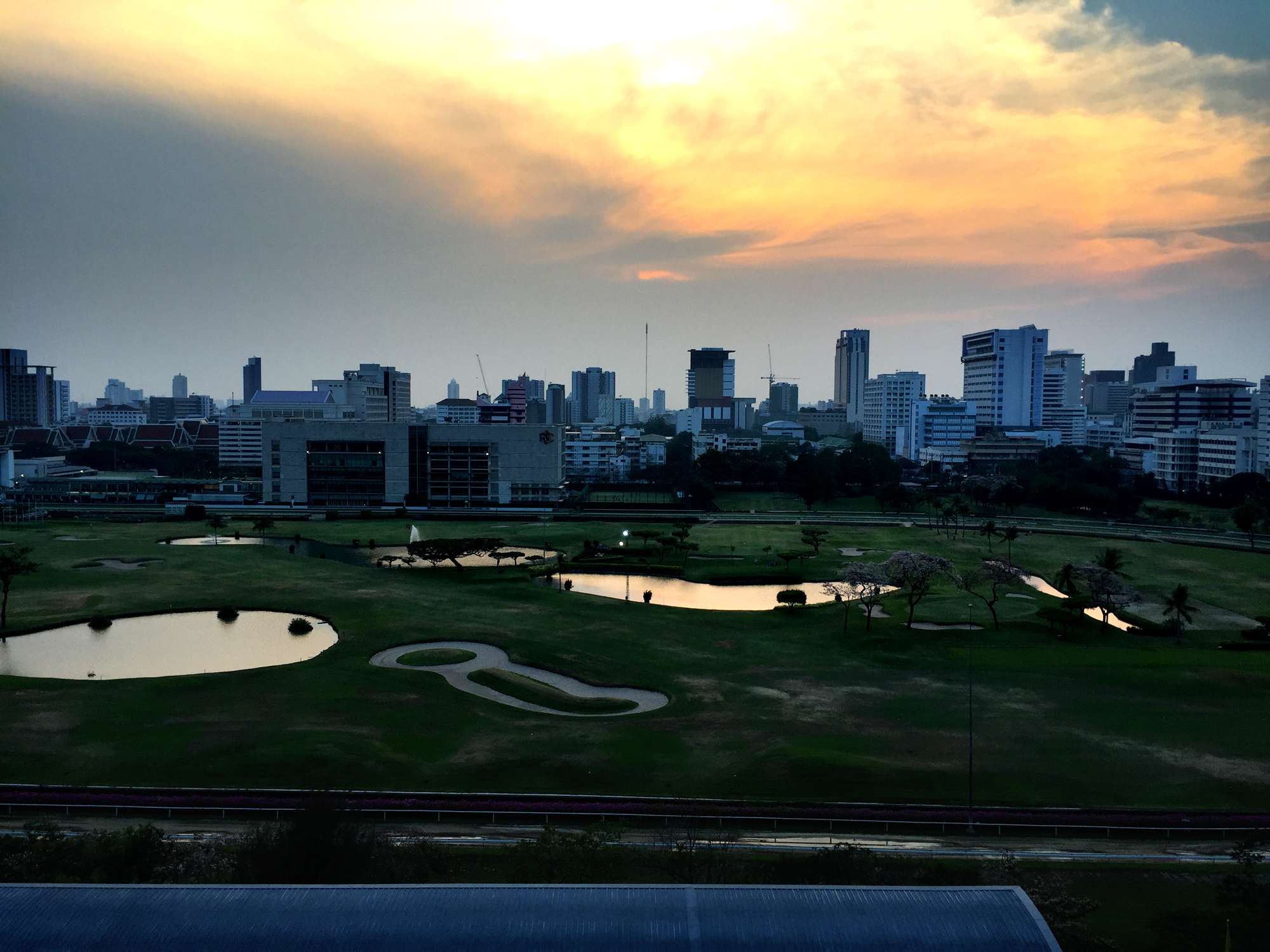 Sunset view of the Bangkok royal sports club from st regis Bangkok